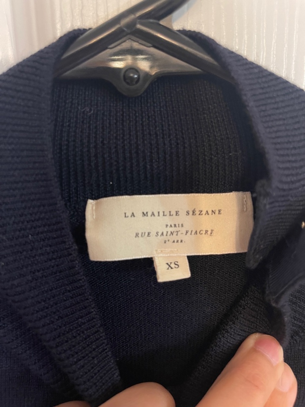 Sezane Jacob Jumper Navy Blue Button-Shoulder Knit Sweater - Picture 6 of 9